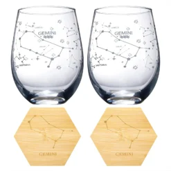 Set Of 2 Zodiac Sign Wine Glasses With 2 Wooden Coasters By The Wine Savant - Astrology Drinking Glass Set With Etched Constellation Tumblers For Juice, Water Home Bar Horoscope Gifts 18oz (Gemini) -Refined Spirits Store 71ag99ge7hL. AC SL1500