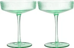 Ribbed Coupe Cocktail Glasses 8 Oz | Set Of 2 | Classic Manhattan Glasses For Cocktails, Champagne Coupe, Ripple Coupe Glasses, Art Deco Gatsby Vintage, Crystal With Stems (Green, Set Of 2) -Refined Spirits Store 71b5fTr4oKL. AC SL1500