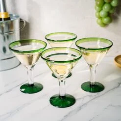 Mexican Hand Blown Martini & Margarita Glasses - Green Rim Detailed - Set Of 4-10oz - Carmen Cinco De Mayo - Luxury Mexican Glassware Thick, Juice & Cocktail For Holidays & Celebration Confetti -Refined Spirits Store 71cV4VeejtL. AC SL1500