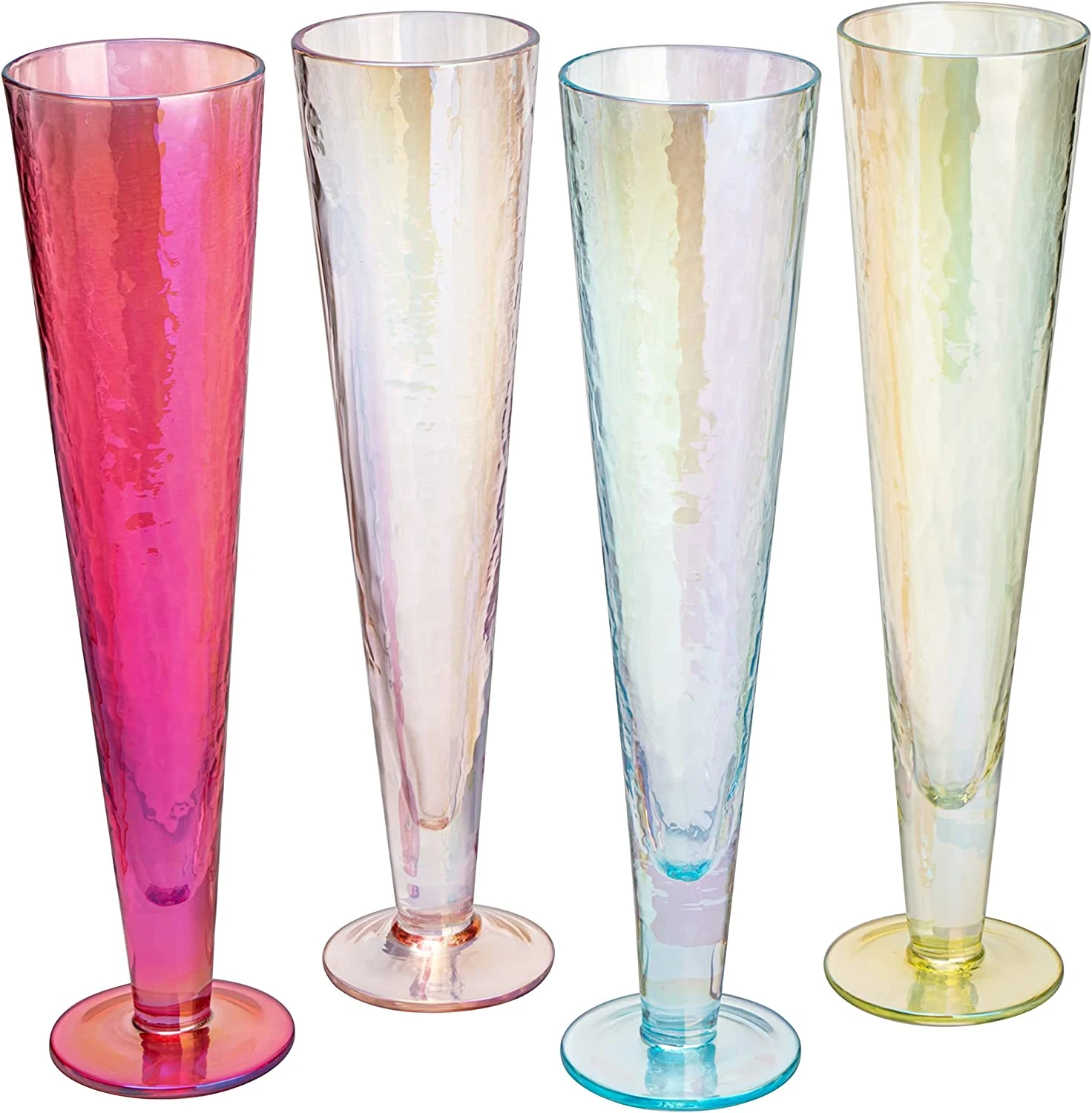Champagne Flutes, Iridescent Crystal Glass, Holiday Iridescent Champagne Flutes - Set Of 4 - 10" Stemmed Champagne Flute Romantic Toasting Colored Glasses, Mimosa Glassware, Weddings - 8 Oz Capacity 4 Champagne Flutes, Iridescent Crystal Glass, Holiday Iridescent Champagne Flutes - Set Of 4 - 10" Stemmed Champagne Flute Romantic Toasting Colored Glasses, Mimosa Glassware, Weddings - 8 Oz Capacity - Image 4