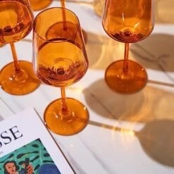 Colored Wine Glass Set,12 Oz Glasses Set Of 6, Unique Italian Style Tall Stemmed For White & Red Wine, Water, Margarita Glasses, Color Tumbler, Gift, Viral Beautiful Glassware (Amber) -Refined Spirits Store 71fPRQ1NkSL. AC SX522