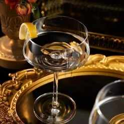 Luxury Martini Glass Set Of 2 | 10oz | Crystal Luxury Martini With Silver Spoon, Premium Hand-Blown | Classic Cocktail & Champagne Clear Coupes For Manhattan, Cosmopolitan, Sidecar, Speakeasy Goblets -Refined Spirits Store 71gfC19mHWL. AC SX679