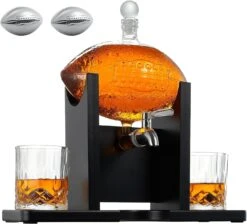 Football Decanter With 2 Whiskey & Wine Glasses & Chillers - For Office, Home Or Party - Gift For Husband, Father's Day, Men, Sports Lover - Liquor, Scotch & Bourbon 1400ml, NFL, Superbowl, Gifts Decorations