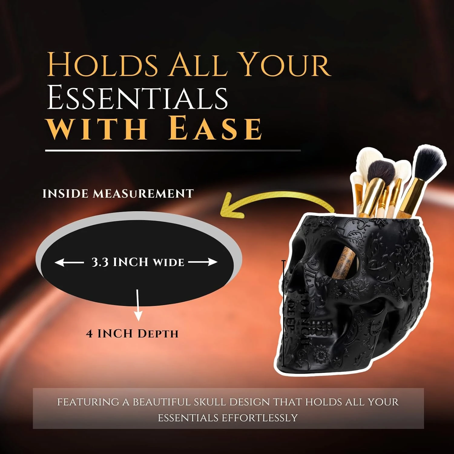 Skull Makeup Brush Holder, Pen Holder, Vanity, Desk, Office Organizer, Stationary, Decor Planter , Candy Bowl , Goth Decorations , Extra Large, Skulls Gothic Skull & Bones Organizer Bathroom (Black) 2 Skull Makeup Brush Holder, Pen Holder, Vanity, Desk, Office Organizer, Stationary, Decor Planter , Candy Bowl , Goth Decorations , Extra Large, Skulls Gothic Skull & Bones Organizer Bathroom (Black) - Image 2