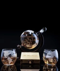 Whiskey Decanter Globe Set With 2 Etched Whiskey Glasses - For Liquor Scotch Bourbon Vodka, Gifts For Men - 850ml -Refined Spirits Store 71i HSKs2wL. AC SL1500