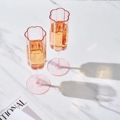 Flower Vintage Champagne Flute Glassware - Set Of 2 - 7.4 Oz Colorful Cocktail, Martini & Champagne Glasses, Prosecco, Mimosa Glasses Set, Cocktail Glass, Bar Glassware Luster Glasses 9" X 2" (Pink) -Refined Spirits Store 71kAXj7Q82L. AC SX522