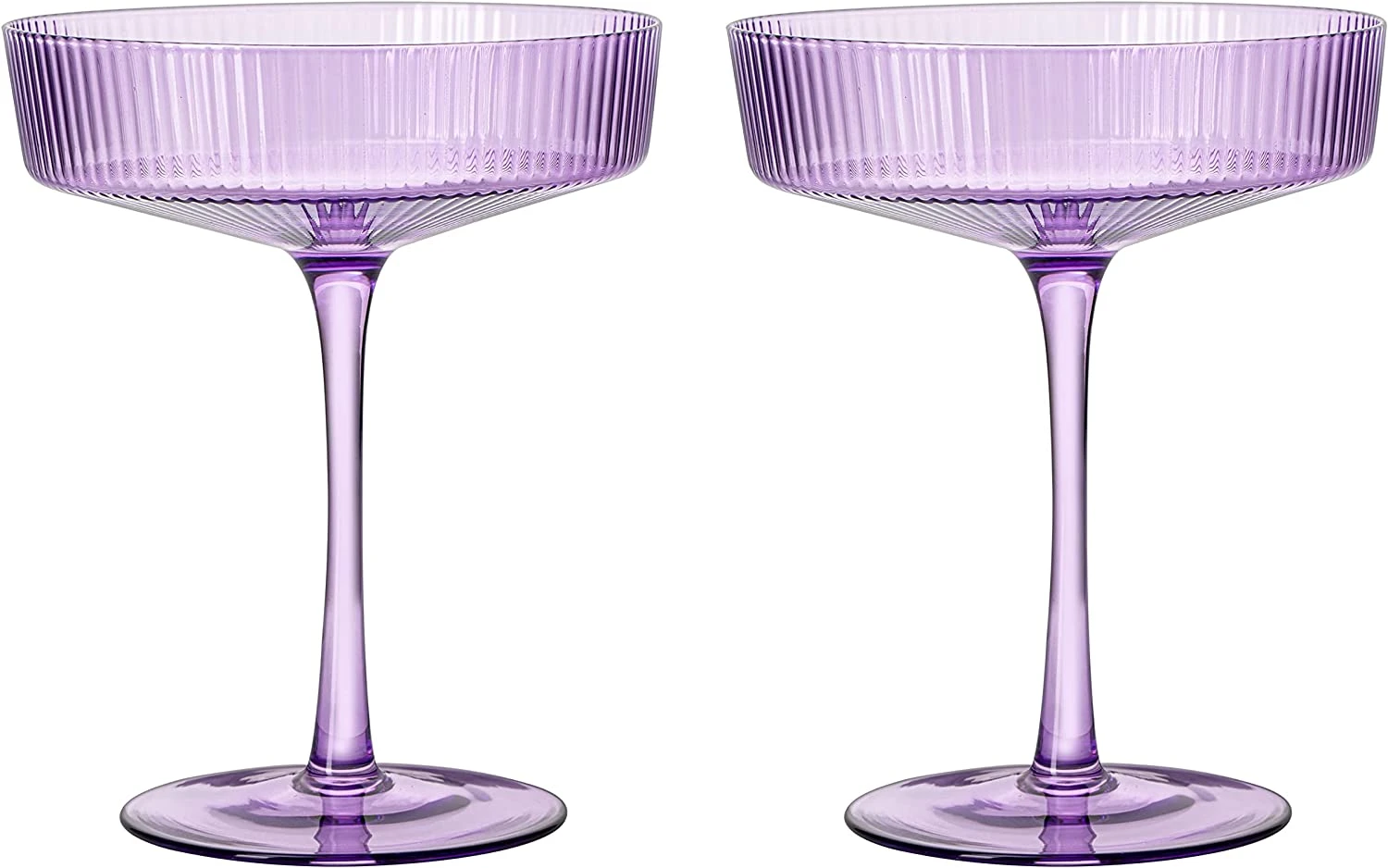 Ribbed Coupe Cocktail Glasses 8 Oz | Set Of 2 | Classic Manhattan Glasses For Cocktails, Champagne Coupe, Ripple Coupe Glasses, Art Deco Gatsby Vintage, Crystal With Stems (Lavender, Set Of 2) 6 Ribbed Coupe Cocktail Glasses 8 Oz | Set Of 2 | Classic Manhattan Glasses For Cocktails, Champagne Coupe, Ripple Coupe Glasses, Art Deco Gatsby Vintage, Crystal With Stems (Lavender, Set Of 2) - Image 6