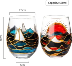 Artisanal Hand Painted Sunrise Glasses, Stemless Set Of 2 Wine, Water & Whiskey Glasses - The Wine Savant - Crystal Tumblers - Gift Idea For Her, Him, Birthday, Housewarming - Large Goblets (18.5 OZ) -Refined Spirits Store 71lsYwAtgZL. AC SL1500