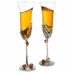 Stemmed Skeleton Champagne Glasses Set Of 2 By The Wine Savant - 7oz Skeleton Glasses 9" H, Goth Gifts, Skeleton Gifts, Skeleton Decor, Spooky Champagne Gift Set, Unique Champagne Glasses, Perfect For Halloween Themed Parties!