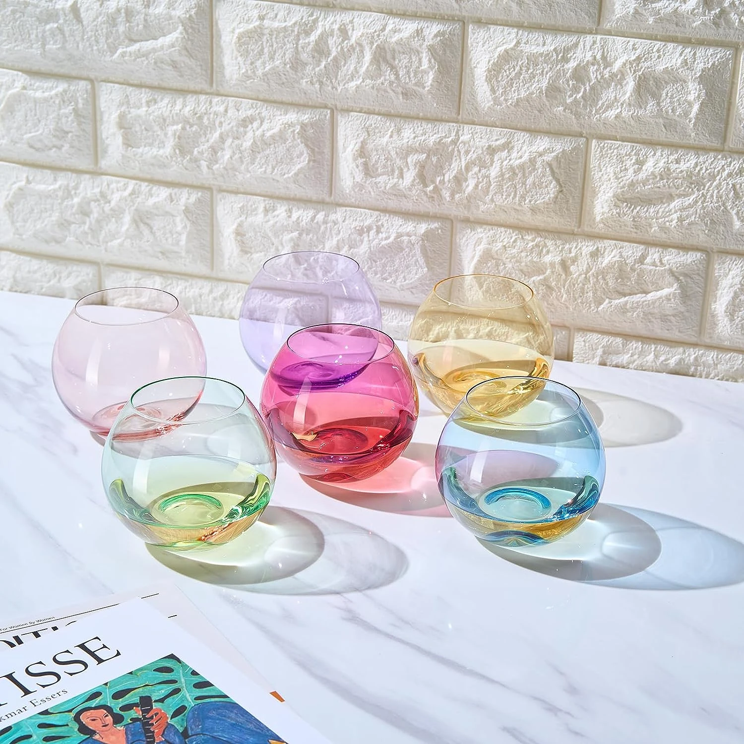 Colored Wine Glass Set, Large 12oz Bubble Glasses Set Of 6, Unique Italian Style Tall For White & Red Wine, Water, Margarita Glasses, Color Tumbler, Gifts, Viral Beautiful Glassware (Stemless Bubble) 7 Colored Wine Glass Set, Large 12oz Bubble Glasses Set Of 6, Unique Italian Style Tall For White & Red Wine, Water, Margarita Glasses, Color Tumbler, Gifts, Viral Beautiful Glassware (Stemless Bubble) - Image 7