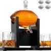 The Wine Savant Football Gifts For Men Dad - Decanter With Mahogany Holder Field Goal Holder + 4 Glasses & Footballs Chillers - Birthday Bar From Daughter Son, Retirement, Father, Him Brother