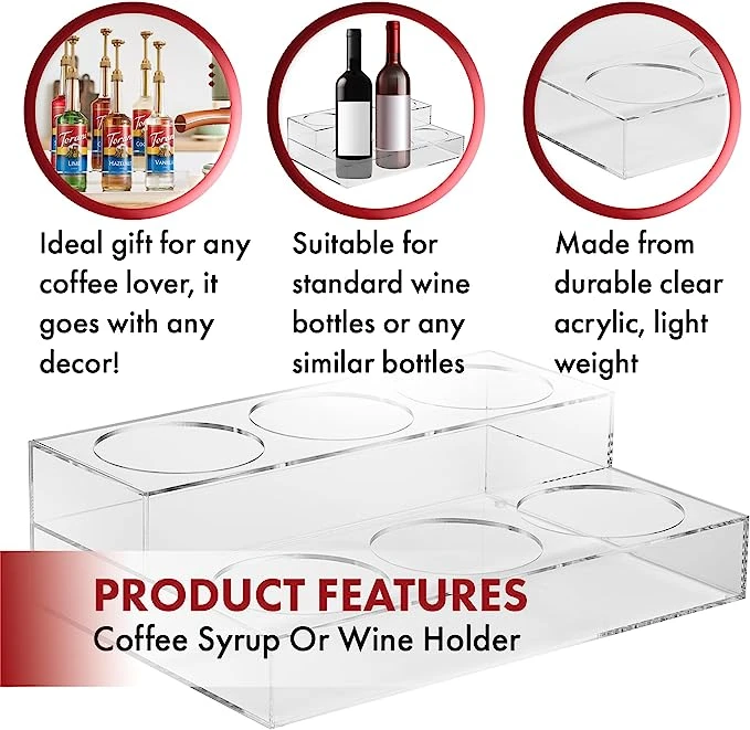 Acrylic Bottle Holder, Coffee Syrup Rack Display Case | 2-Tiered 6 Bottle | Wine Bar Bottle Rack, Clear Shelf Rack For Kitchen, Countertop, Fridge Pantry Storage Organizer - Wine, Soda, Cans, Liquor 4 Acrylic Bottle Holder, Coffee Syrup Rack Display Case | 2-Tiered 6 Bottle | Wine Bar Bottle Rack, Clear Shelf Rack For Kitchen, Countertop, Fridge Pantry Storage Organizer - Wine, Soda, Cans, Liquor - Image 4