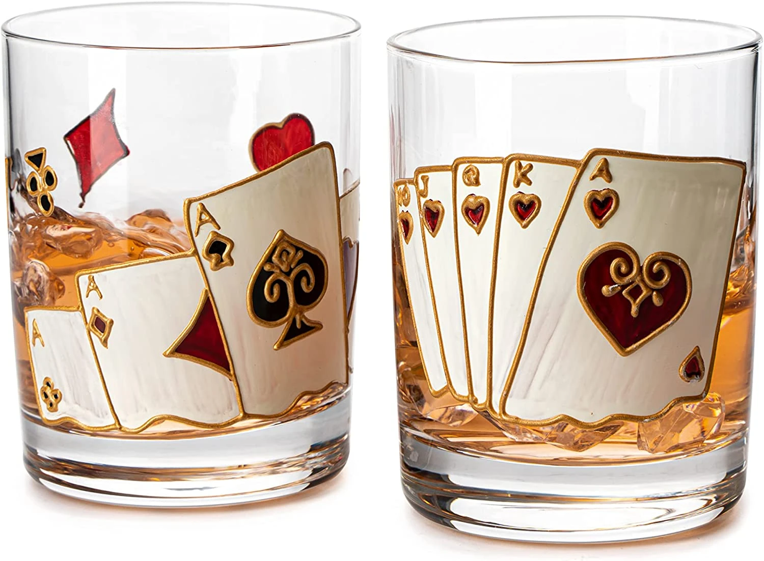 Playing Cards Drinking Glasses - Artisanal Hand Painted Players Casino Set Of 2 Water, Wine & Whiskey Glasses - The Wine Savant - Crystal Glassware - Gift Idea For Him, Birthday, Housewarming - 12oz 5 Playing Cards Drinking Glasses - Artisanal Hand Painted Players Casino Set Of 2 Water, Wine & Whiskey Glasses - The Wine Savant - Crystal Glassware - Gift Idea For Him, Birthday, Housewarming - 12oz - Image 5