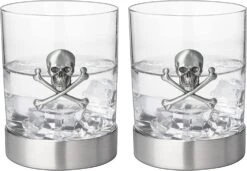 Skull & Skeleton Crossbones Pewter Whiskey & Wine Drinking Glasses - 11oz Set Of 2 - Water, Rum, Brandy & Scotch Glass, Elegant, Skeleton Crystal Cup, Gifts For Men & Women, Old Fashioned Glass -Refined Spirits Store 71p1DtuifHL. AC SL1500