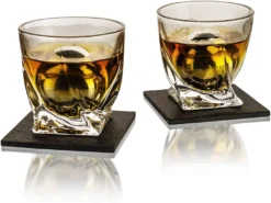 Luxurious Whiskey Stones & Glasses Gift Set - 2 XL Chilling Stainless Steel Whiskey Balls - 2x Crystal Whiskey Glasses, 2x Slate Stone Coasters, Freezer Pouch & Tongs - Set In Premium Pine Wood Box -Refined Spirits Store 71pRrUjN9yL. AC SL1445