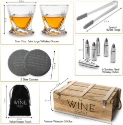 Whiskey And Spirits Gifts For Men Dad Luxurious Twist Glasses With Whiskey Stones - 2 10oz Twist Whiskey Glasses, Tongs, 4 Chilling Rocks Stones - Army Crate Box - US Army, Veteran Military (Bullets) -Refined Spirits Store 71rfSgRh3VL. AC SL1500