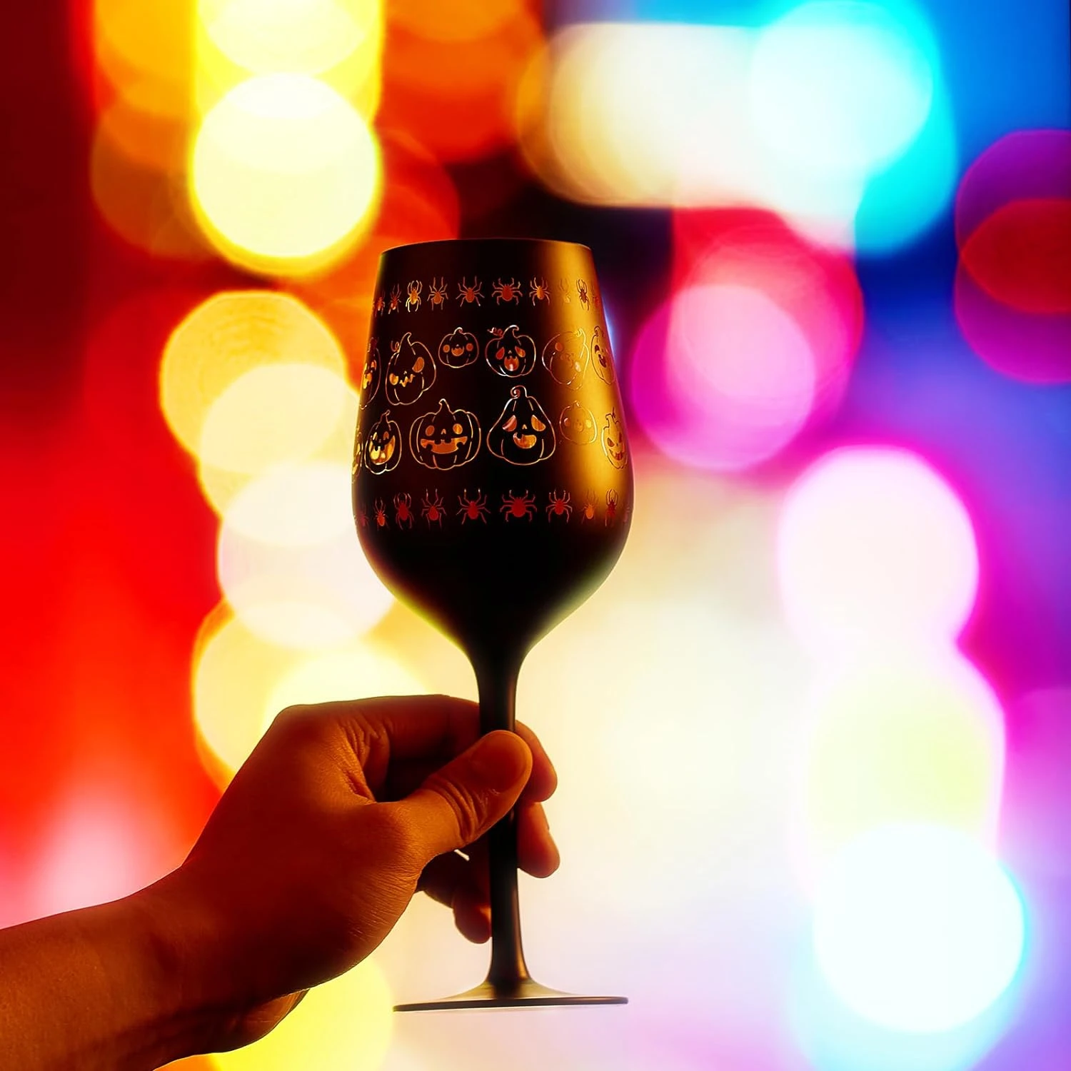 Crystal Halloween Stemmed Wine Glasses - Set Of 2 - Pumpkin Themed Vibrant Black & Gold Spooky Ghost Pattern Frosted Glass, Perfect For Themed Gothic Parties Trick Or Treat Gifts For Him Her (14 OZ) 3 Crystal Halloween Stemmed Wine Glasses - Set Of 2 - Pumpkin Themed Vibrant Black & Gold Spooky Ghost Pattern Frosted Glass, Perfect For Themed Gothic Parties Trick Or Treat Gifts For Him Her (14 OZ) - Image 3