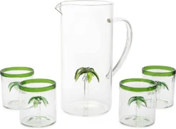 Palm Tree Pitcher & 4 Glasses Set Decanter With 4 Glasses 9oz By The Wine Savant - Elegant Glass Set, Great For Water Iced Tea, Sangria, Lemonade, And More! 1300ml 9" H -Refined Spirits Store 71sSPZYgL L. AC SL1500