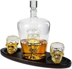 Skull King Skeleton Wine & Whiskey Globe Decanter Set 750 ML With 2 Skull Head 3oz Skeletons Shot Glasses + Mahogany Wooden Base Decor Glass, Goth Spooky Drinking Glassware The Wine Savant -Refined Spirits Store 71t8Vz0aBNL. AC SL1329