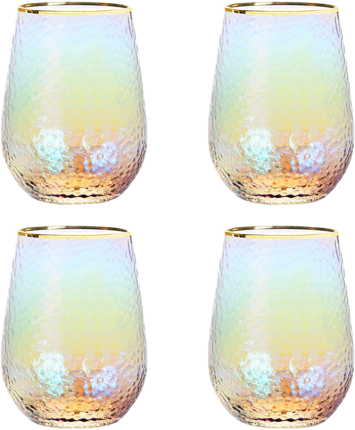 Festive Lustered Iridescent Stemless Wine & Water Glasses - Set Of 4-100% Glass 15oz Mouthblown Colorful Glasses - Anniversaries, Birthday Gift, Cocktail Party Radiance - Water, Whiskey, Juice, Gift 3 Festive Lustered Iridescent Stemless Wine & Water Glasses - Set Of 4-100% Glass 15oz Mouthblown Colorful Glasses - Anniversaries, Birthday Gift, Cocktail Party Radiance - Water, Whiskey, Juice, Gift - Image 3