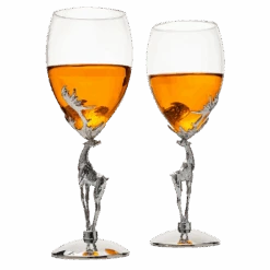Stag Antler Set Of 2 Wine Glasses 9"H By The Wine Savant, Elegant Wine Glasses Set For Any Home Bar - Luxury Glass Stag Deer Figurine Wine Glasses, Stag Lover Gifts, Nature Lover Gifts (Wine)