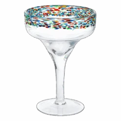 The Wine Savant Mexican Margarita Hand Blown Glass - Set Of 4 - Large 16oz, Luxury Margarita Glasses, Mexico Design Large 16oz Confetti Rim Carmen Cinco De Mayo, Dishwasher Safe, Confetti Rock Decor