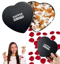Valentines Day Gift Scotch Whiskey Caramels - Heart Tin - Him & Her, Premium Salted Caramel, Valentine Chocolate Candy Dapper Delights Gourmet Collection, Love Basket For Men, Boyfriend, Husband, Dad