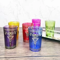 The Wine Savant Moroccan Glasses Artisan Hand-Made Multipurpose 170 Ml 6 Oz Tea And Wine Morrocan Tumbler Marrakech & Casablanca Tea Cups Set Of 6 (6 Colors) -Refined Spirits Store 71z PnP 5aL. AC SL1500