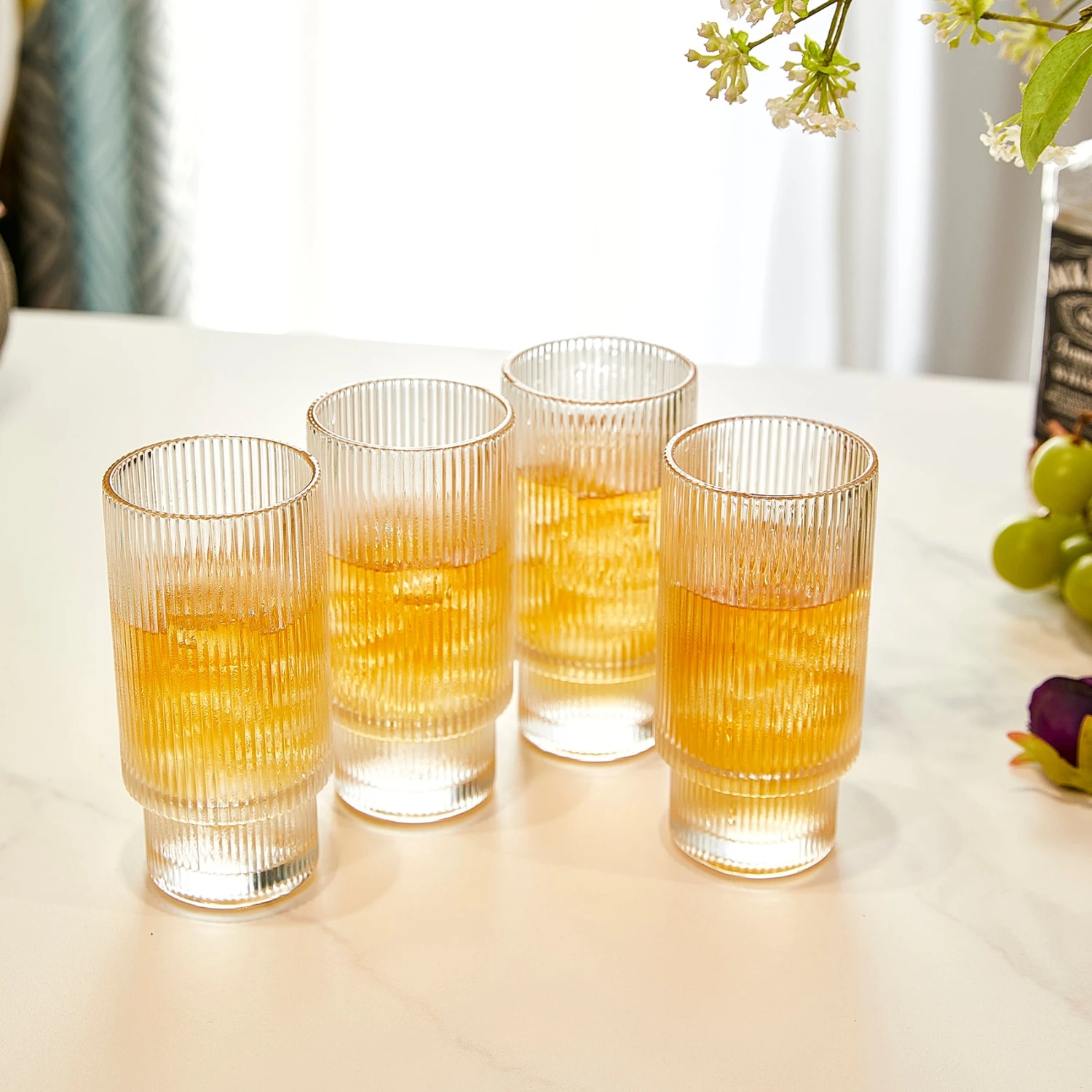 Vintage Art Deco Crystal Highball Ribbed Glass Set Of 4 - Ripple, Collins Glassware 14oz Classic Crystal Cocktail Glasses Perfect For Water, Champagne, Beer, Juice, Tom Cocktails - Barware Tumblers 3 Vintage Art Deco Crystal Highball Ribbed Glass Set Of 4 - Ripple, Collins Glassware 14oz Classic Crystal Cocktail Glasses Perfect For Water, Champagne, Beer, Juice, Tom Cocktails - Barware Tumblers - Image 3