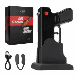 Electric Gun Wine Corkscrew Bottle Opener - Rechargeable Holster Base Cordless Battery - Automatically Open Wines - Multifunctional Electronic Cork Puller - Guns Enthusiasts Gift & Vino Lovers (Black)