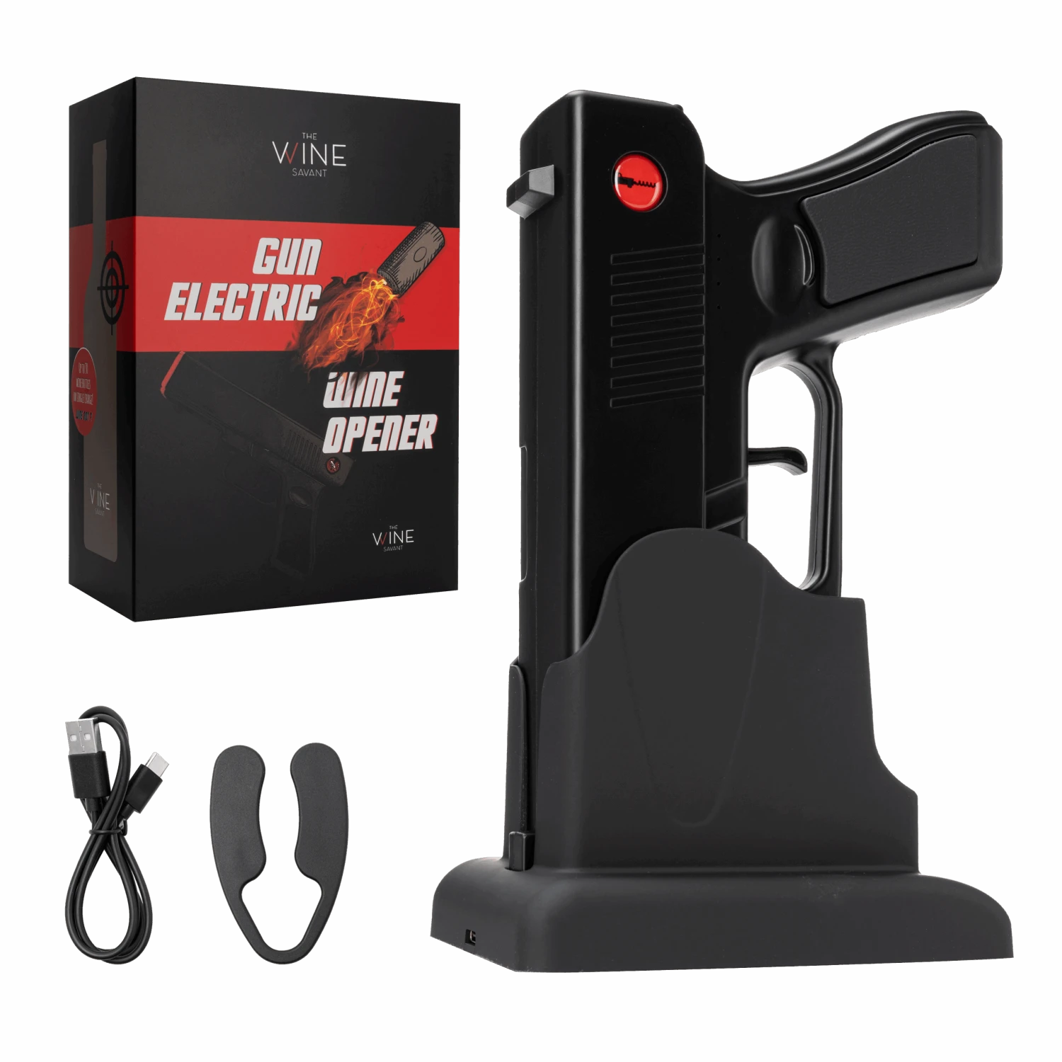 Electric Gun Wine Corkscrew Bottle Opener - Rechargeable Holster Base Cordless Battery - Automatically Open Wines - Multifunctional Electronic Cork Puller - Guns Enthusiasts Gift & Vino Lovers (Black) 1 Electric Gun Wine Corkscrew Bottle Opener - Rechargeable Holster Base Cordless Battery - Automatically Open Wines - Multifunctional Electronic Cork Puller - Guns Enthusiasts Gift & Vino Lovers (Black)