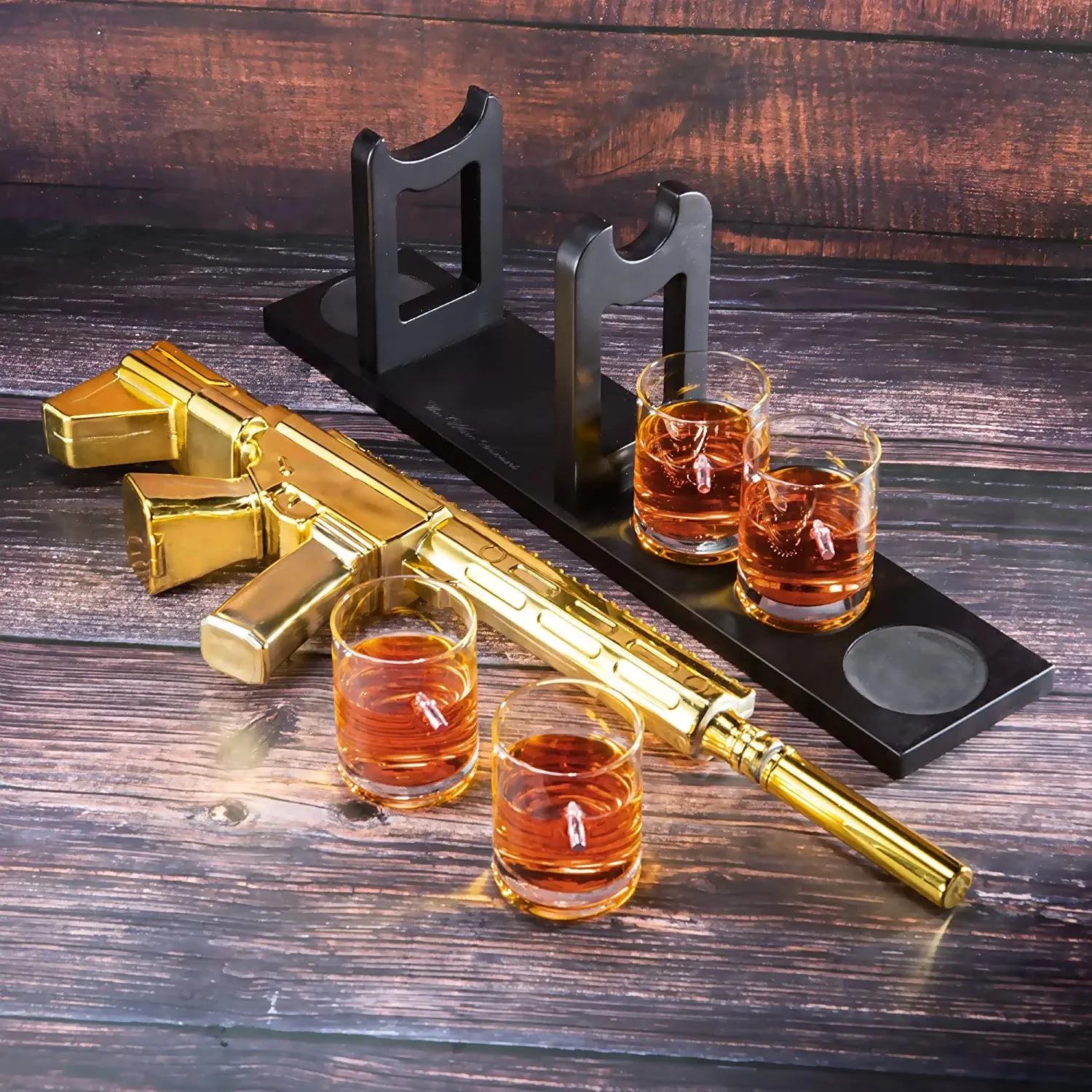 AR15 Gold Whiskey Decanter Set With 4 Bullet Whiskey Glasses - The Wine Savant, Gift For Fathers, Uncles, Sons - Veteran Gifts, Military Gift, Home Bar Gift, Father's Day 3 AR15 Gold Whiskey Decanter Set With 4 Bullet Whiskey Glasses - The Wine Savant, Gift For Fathers, Uncles, Sons - Veteran Gifts, Military Gift, Home Bar Gift, Father's Day - Image 3