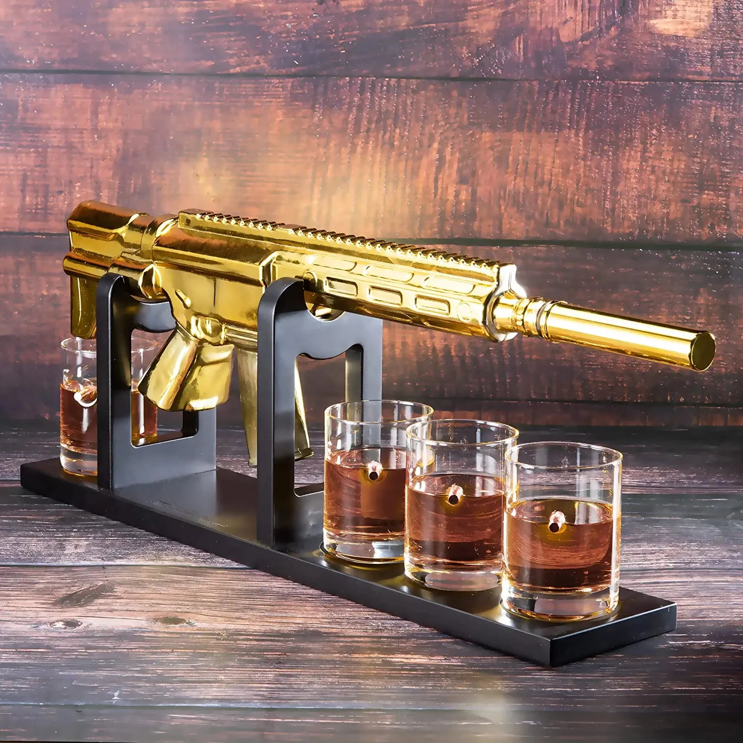 AR15 Gold Whiskey Decanter Set With 4 Bullet Whiskey Glasses - The Wine Savant, Gift For Fathers, Uncles, Sons - Veteran Gifts, Military Gift, Home Bar Gift, Father's Day 2 AR15 Gold Whiskey Decanter Set With 4 Bullet Whiskey Glasses - The Wine Savant, Gift For Fathers, Uncles, Sons - Veteran Gifts, Military Gift, Home Bar Gift, Father's Day - Image 2