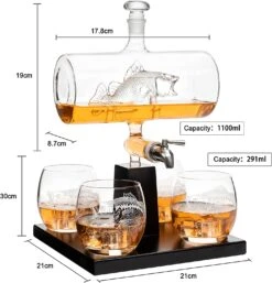 Bass Fish Wine & Whiskey Decanter Set 1100ml By The Wine Savant With 4 Bass Whiskey Glasses, Fishing Gifts, Fisherman Gifts, Boating Gifts, Drink Dispenser Scotch, Bourbon,Gifts For Dad -Refined Spirits Store 810wChonv7L. AC SL1500