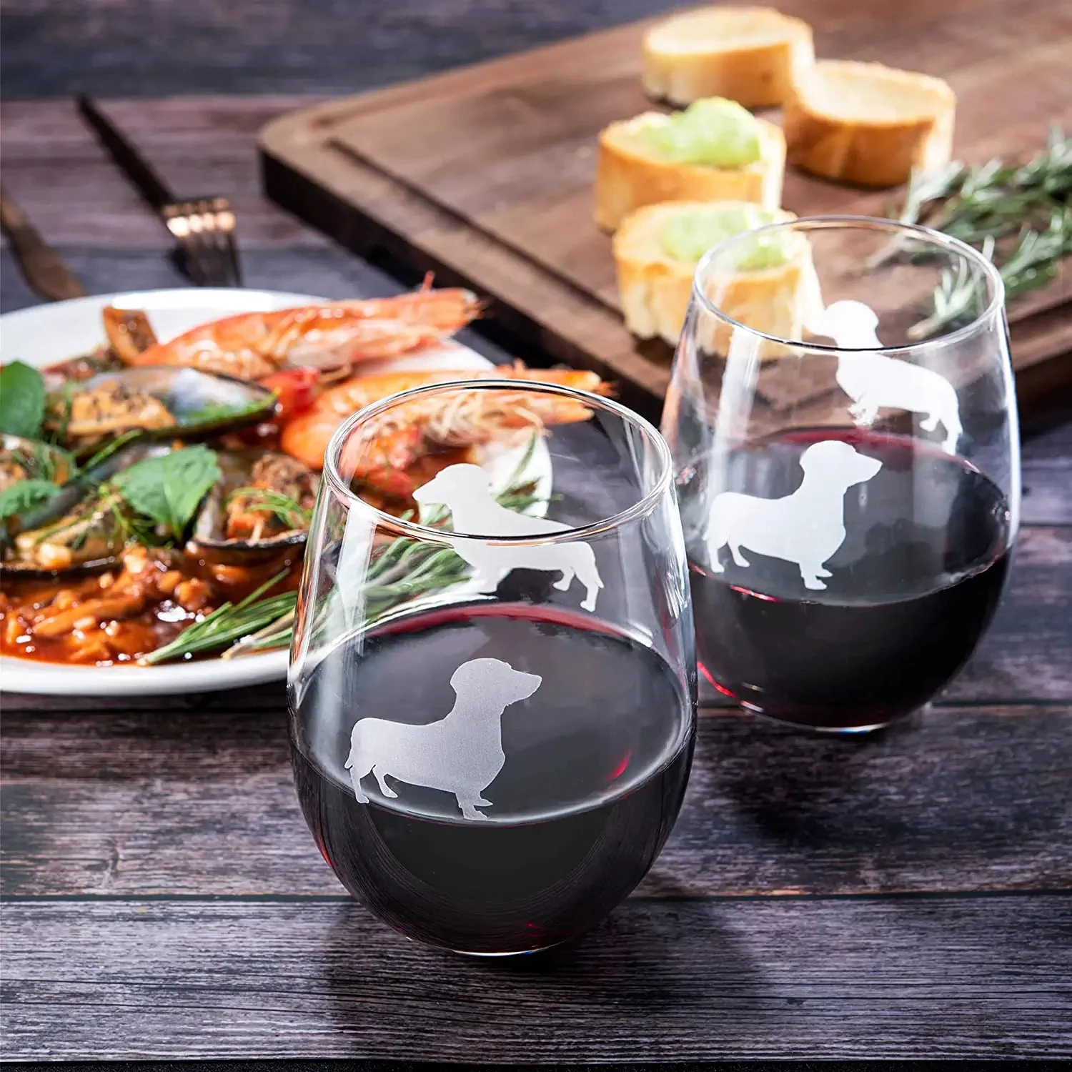 Set Of 2 Dog Daschund Stemless Wine Glasses By The Wine Savant - Wiener Dog Puppy & Doggy Lover For Him & Her - Dogs Silhouette - Glass Gifts Etched Tumblers For Anniversary, Wedding, Home Bar Gifts 2 Set Of 2 Dog Daschund Stemless Wine Glasses By The Wine Savant - Wiener Dog Puppy & Doggy Lover For Him & Her - Dogs Silhouette - Glass Gifts Etched Tumblers For Anniversary, Wedding, Home Bar Gifts - Image 2