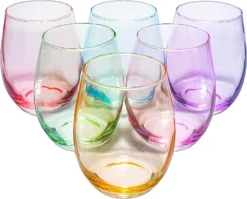 Colored Wine Glass Set, Large 12 Oz Glasses Set Of 6, Unique Italian Style Tall Stemless For White& Red Wine, Water, Margarita Glasses, Color Tumbler, Beautiful Glassware (Stemless) -Refined Spirits Store 813604TJXaL. AC SL1500