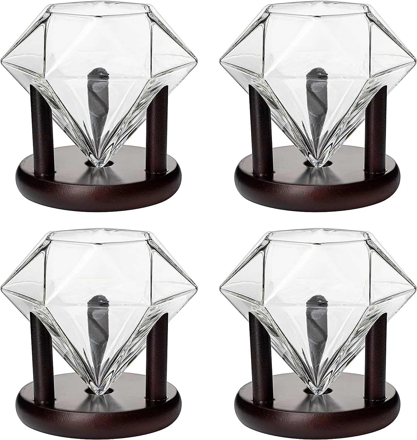 Set Of 4 Diamond Whiskey & Wine Glasses With Wood Stands 10oz - Wine, Whiskey, Water, Diamond Shaped, Diamonds Collection Sparkle Patented Wine Savant - Stands Alone, Or On Stand 3 Set Of 4 Diamond Whiskey & Wine Glasses With Wood Stands 10oz - Wine, Whiskey, Water, Diamond Shaped, Diamonds Collection Sparkle Patented Wine Savant - Stands Alone, Or On Stand - Image 3