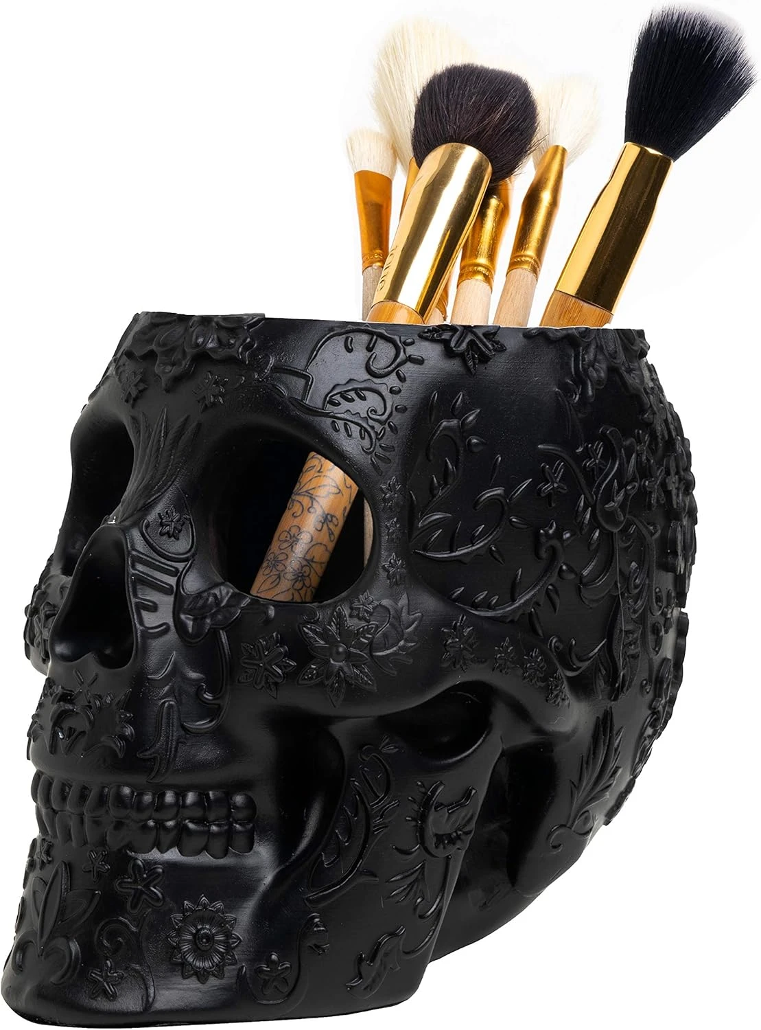 Skull Makeup Brush Holder, Pen Holder, Vanity, Desk, Office Organizer, Stationary, Decor Planter , Candy Bowl , Goth Decorations , Extra Large, Skulls Gothic Skull & Bones Organizer Bathroom (Black) 1 Skull Makeup Brush Holder, Pen Holder, Vanity, Desk, Office Organizer, Stationary, Decor Planter , Candy Bowl , Goth Decorations , Extra Large, Skulls Gothic Skull & Bones Organizer Bathroom (Black)