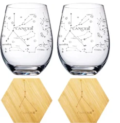 Set Of 2 Zodiac Sign Wine Glasses With 2 Wooden Coasters By The Wine Savant - Astrology Drinking Glass Set With Etched Constellation Tumblers For Juice, Water Home Bar Horoscope Gifts 18oz (Cancer) 10 Set Of 2 Zodiac Sign Wine Glasses With 2 Wooden Coasters By The Wine Savant - Astrology Drinking Glass Set With Etched Constellation Tumblers For Juice, Water Home Bar Horoscope Gifts 18oz (Cancer) -Refined Spirits Store 813z4AYAUuL. AC SL1500