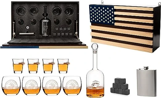 Marine Big Box Wall Decor Murphy With Decanter, 4 Whiskey Glasses, 4 Shot Glasses, Marine Flask, Marine Gifts 3 Marine Big Box Wall Decor Murphy With Decanter, 4 Whiskey Glasses, 4 Shot Glasses, Marine Flask, Marine Gifts - Image 3