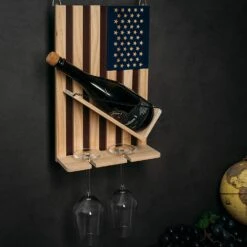 The Wine Savant American Flag Wall Mounted Wine Rack, Beautiful Wine & Bottle Holder & 2 Glasses Patriotic Home Decor - Storage Display Holder - Patriots, Veterans, Military 16" H - Gift Idea Gifts -Refined Spirits Store 816tgrfWv6L. AC SL1500