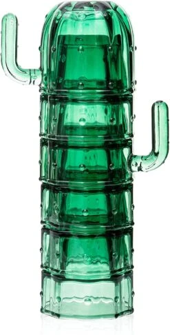 Cactus Stackable Glasses, Stacktus Gifts, Set Of 6-10 Oz Cactus Shape Glasses With Handles Green Glass Blown Figurines Plant Decorations For Parties 3.5" H 5" W - Copyright Design, Patent Pending -Refined Spirits Store 819AT0XcBdL. AC SL1500