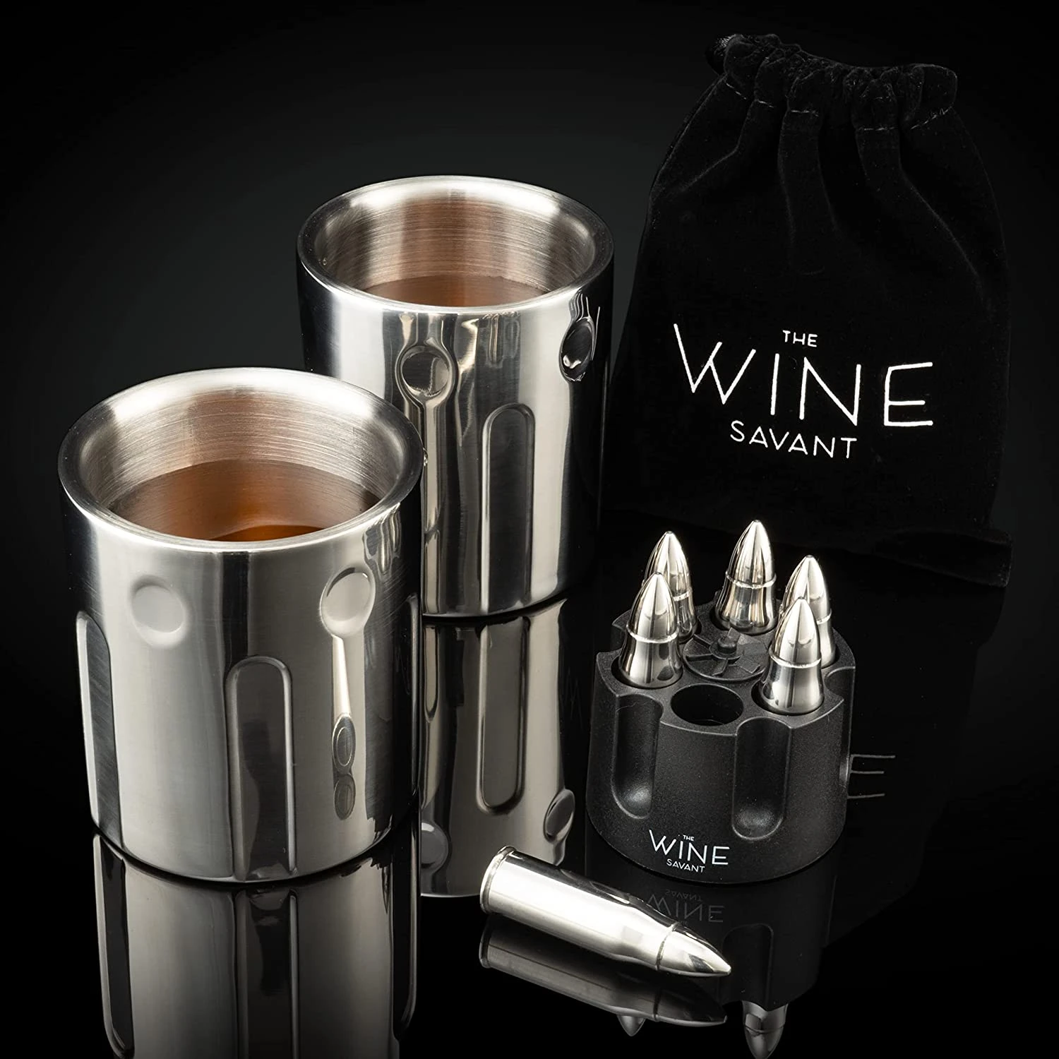 2 Metal Ice Cups & Bullet Chillers By The Wine Savant - Whiskey Stones Bullets Stainless Steel With Revolver Case, 1.75in Bullet Chillers Set Of 6, Whiskey Gift Sets, Military Gifts, Veteran Gifts 2 2 Metal Ice Cups & Bullet Chillers By The Wine Savant - Whiskey Stones Bullets Stainless Steel With Revolver Case, 1.75in Bullet Chillers Set Of 6, Whiskey Gift Sets, Military Gifts, Veteran Gifts - Image 2