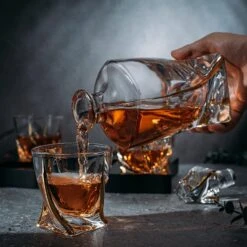 European Style Gold Wine & Whiskey Gold Twist Spiral Decanter 855ml With 4 Glasses & Wood Tray Set By The Wine Savant - For Home Bar Liquor, Spirits, Scotch, & Bourbon Gift For Him 8 European Style Gold Wine & Whiskey Gold Twist Spiral Decanter 855ml With 4 Glasses & Wood Tray Set By The Wine Savant - For Home Bar Liquor, Spirits, Scotch, & Bourbon Gift For Him -Refined Spirits Store 819poDek7ZL. AC SL1500