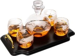 Etched World Map Globe Whiskey Decanter Set 750ml With 4 10oz Map Glasses 13" H X 13" L By The Wine Savant - Traveler Gifts, Home Bar, Whiskey Gifts, Cartography, Geography Gifts, Cosmopolitan Gifts -Refined Spirits Store 81C9xoxGRuL. AC SL1500