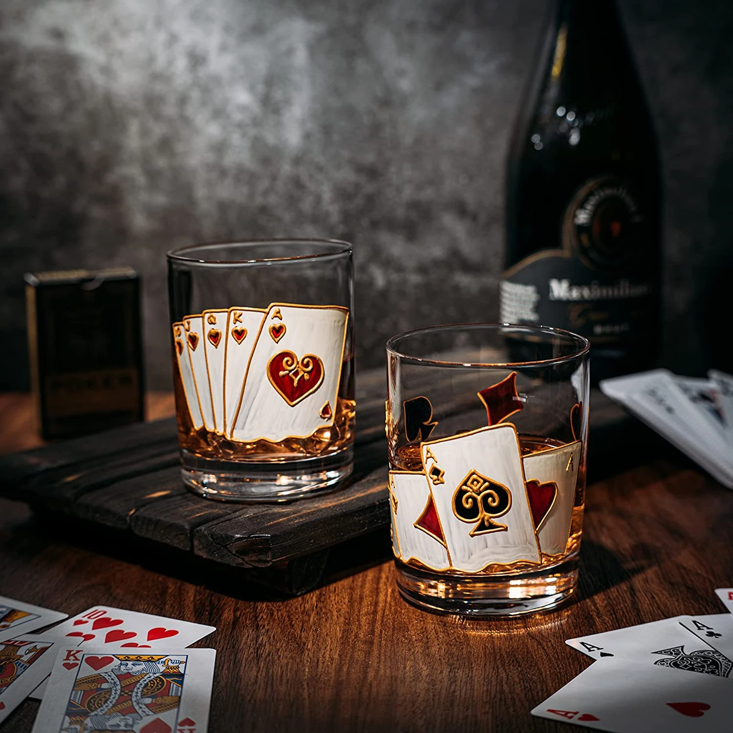 Playing Cards Drinking Glasses - Artisanal Hand Painted Players Casino Set Of 2 Water, Wine & Whiskey Glasses - The Wine Savant - Crystal Glassware - Gift Idea For Him, Birthday, Housewarming - 12oz 3 Playing Cards Drinking Glasses - Artisanal Hand Painted Players Casino Set Of 2 Water, Wine & Whiskey Glasses - The Wine Savant - Crystal Glassware - Gift Idea For Him, Birthday, Housewarming - 12oz - Image 3