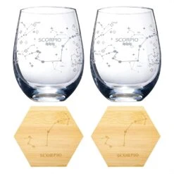 Set Of 2 Zodiac Sign Wine Glasses With 2 Wooden Coasters By The Wine Savant - Astrology Drinking Glass Set With Etched Constellation Tumblers For Juice, Water Home Bar Horoscope Gifts 18oz (Scorpio) -Refined Spirits Store 81EHrydKlXL. AC SL1500