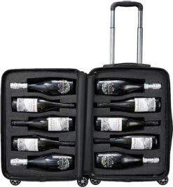 Wine Bottle Suitcase | Holds 10 Standard 750 ML Size Bottles | Universal Airplane Luggage Case, TSA Approved Wheeled Bag For Professionals And Consumers, Gift For Wine Lovers & Connoisseurs (24 IN) -Refined Spirits Store 81HTeVrBtiL. AC SX679