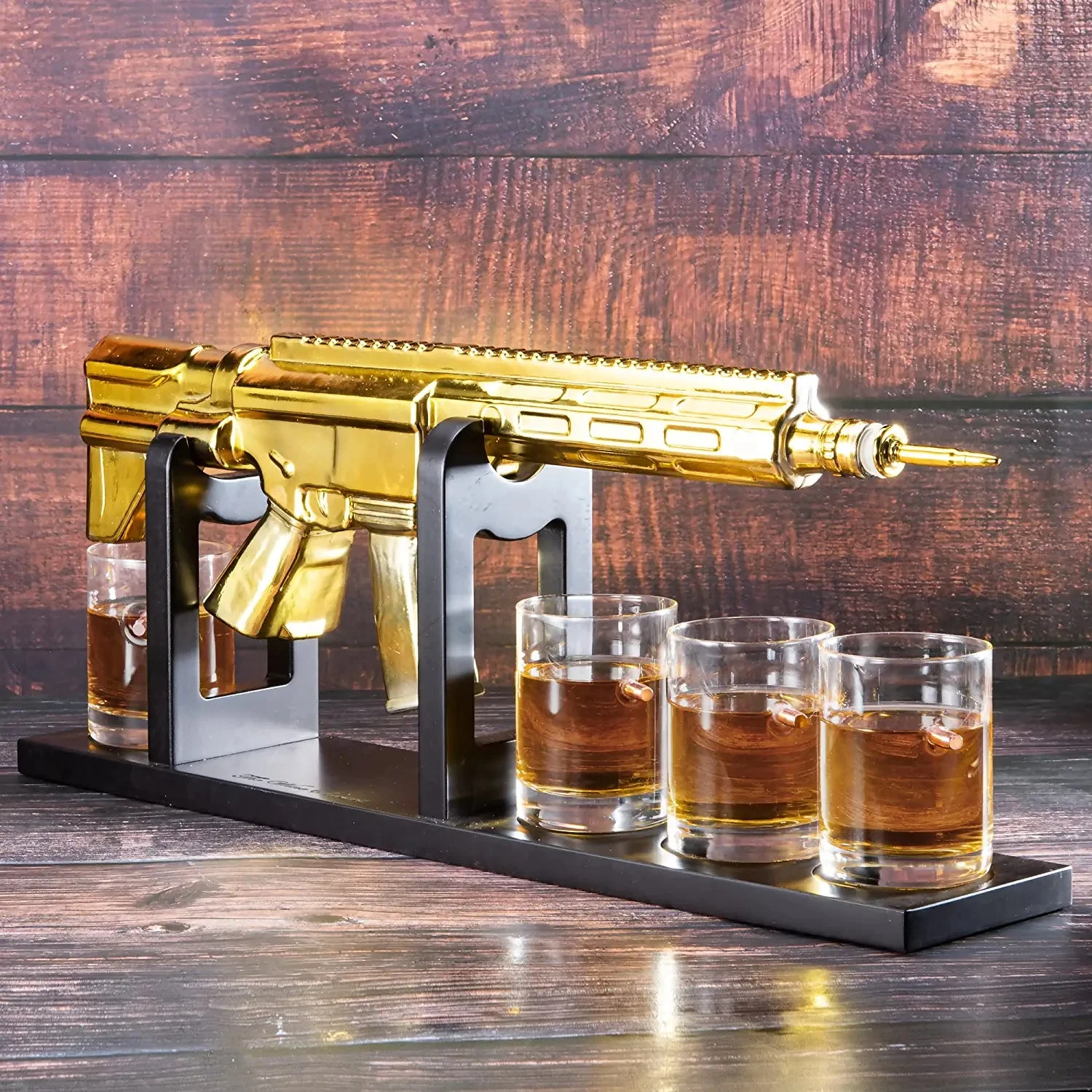 AR15 Gold Whiskey Decanter Set With 4 Bullet Whiskey Glasses - The Wine Savant, Gift For Fathers, Uncles, Sons - Veteran Gifts, Military Gift, Home Bar Gift, Father's Day 4 AR15 Gold Whiskey Decanter Set With 4 Bullet Whiskey Glasses - The Wine Savant, Gift For Fathers, Uncles, Sons - Veteran Gifts, Military Gift, Home Bar Gift, Father's Day - Image 4