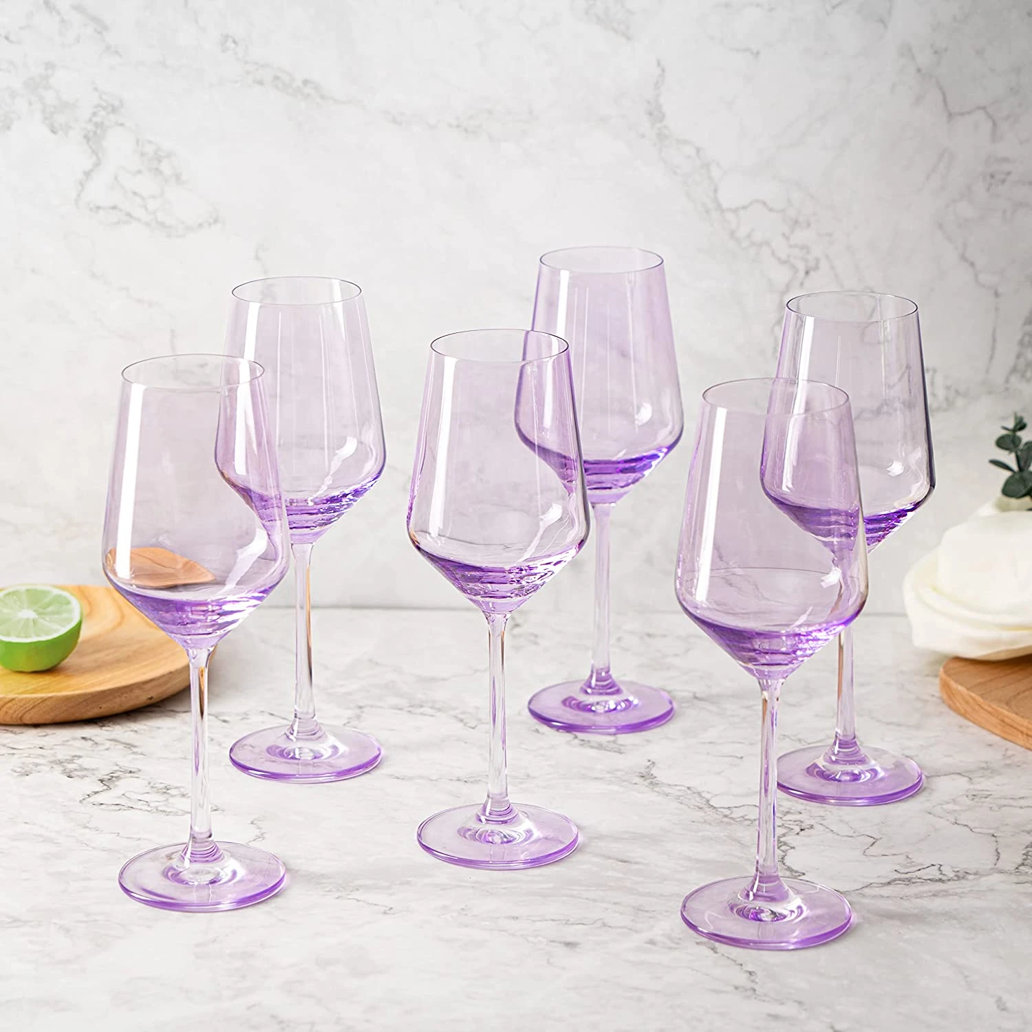 Set Of 6 Colored Wine Glasses - 12 Oz Hand Blown Italian Style Crystal Bordeaux Wine Glasses - Premium Stemmed Colored Glassware - Unique Drinking Glasses (6, Lavender Purple) 2 Set Of 6 Colored Wine Glasses - 12 Oz Hand Blown Italian Style Crystal Bordeaux Wine Glasses - Premium Stemmed Colored Glassware - Unique Drinking Glasses (6, Lavender Purple) - Image 2